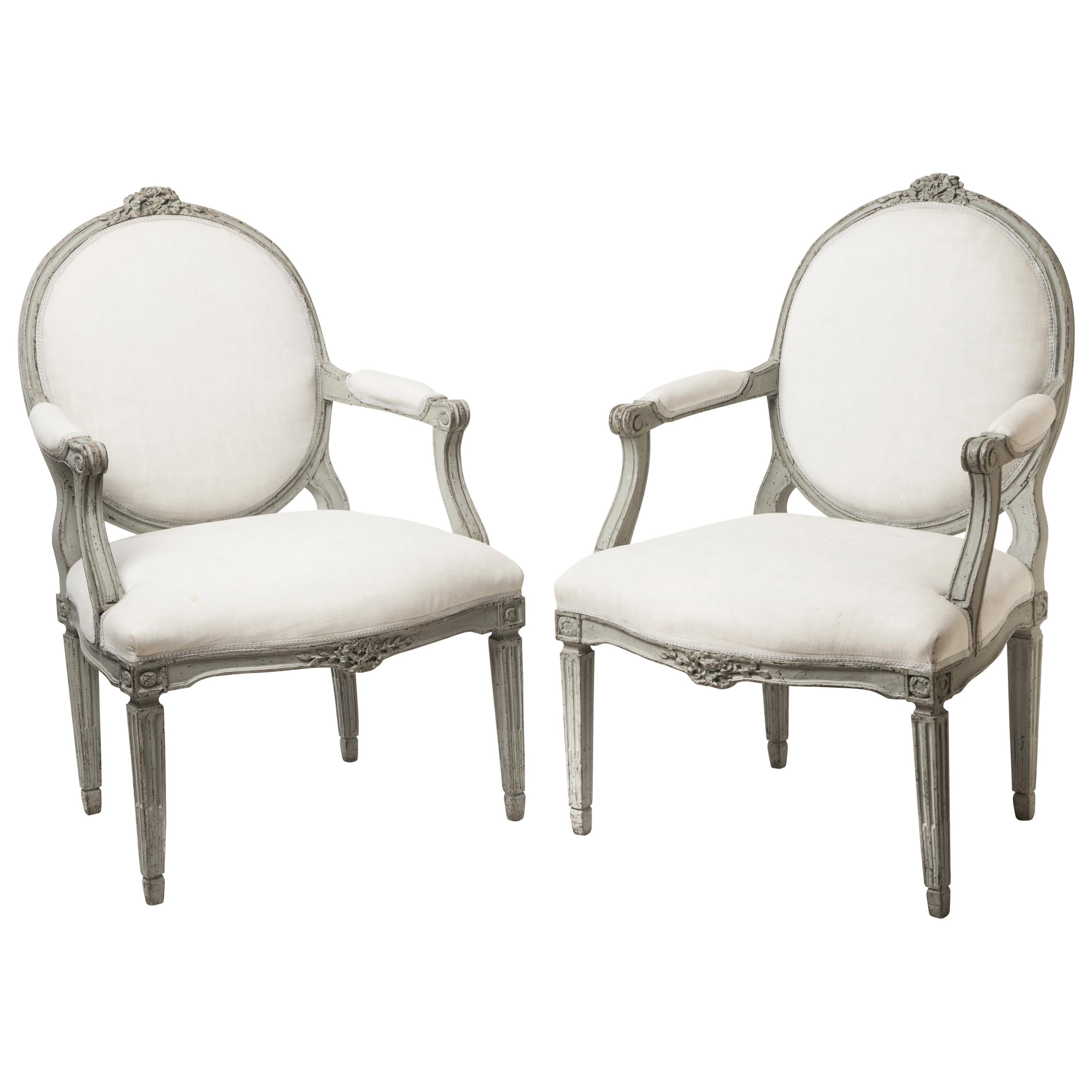 Pair of Antique Swedish Fauteuils / Armchairs 18th Century For Sale