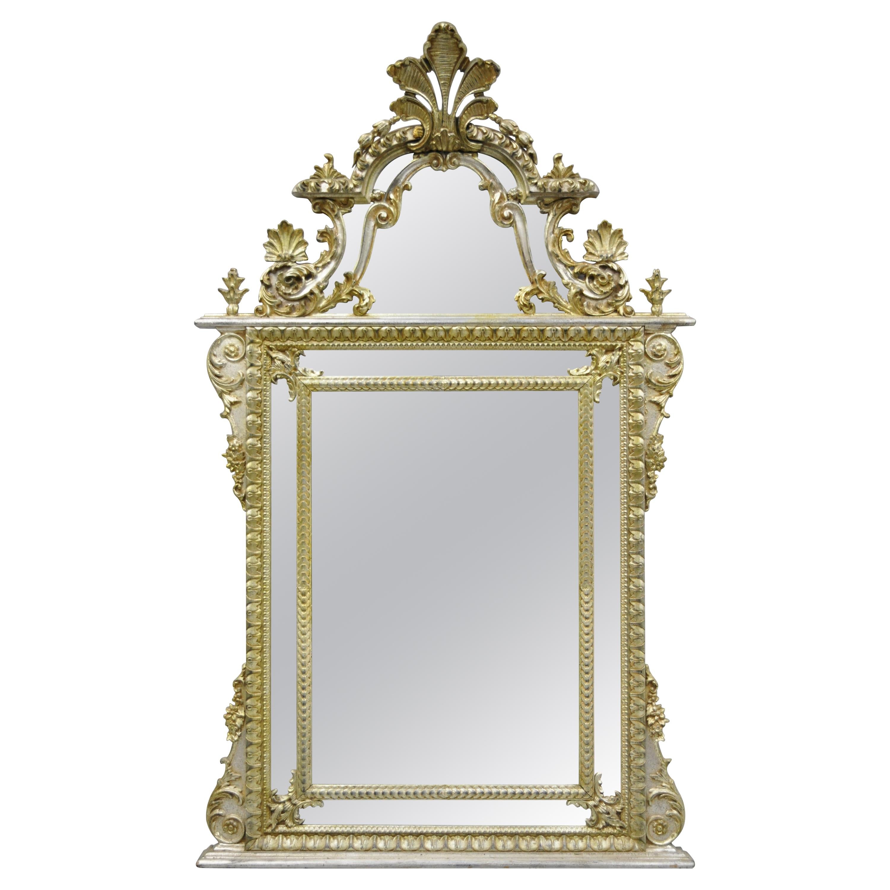 Labarge French Rococo Louis XV Style Silver Giltwood Trumeau Console Mirror