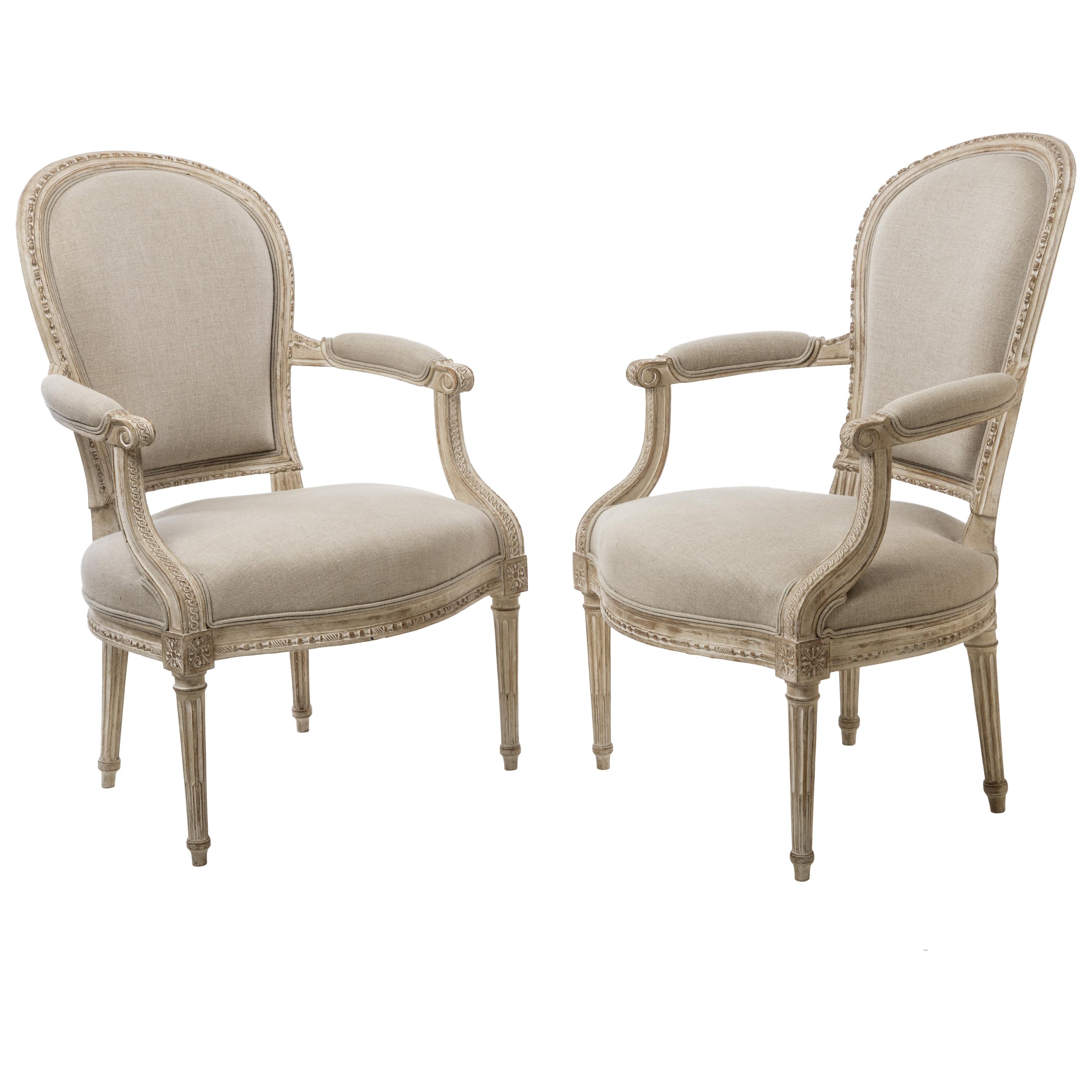 Pair of Delaisement Cabriolet Armchairs in the Style of Louis XVI For Sale