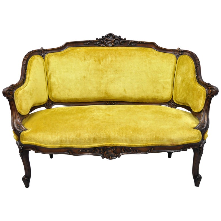 Antique French Louis XV Style Finely Carved Mahogany Settee Loveseat at