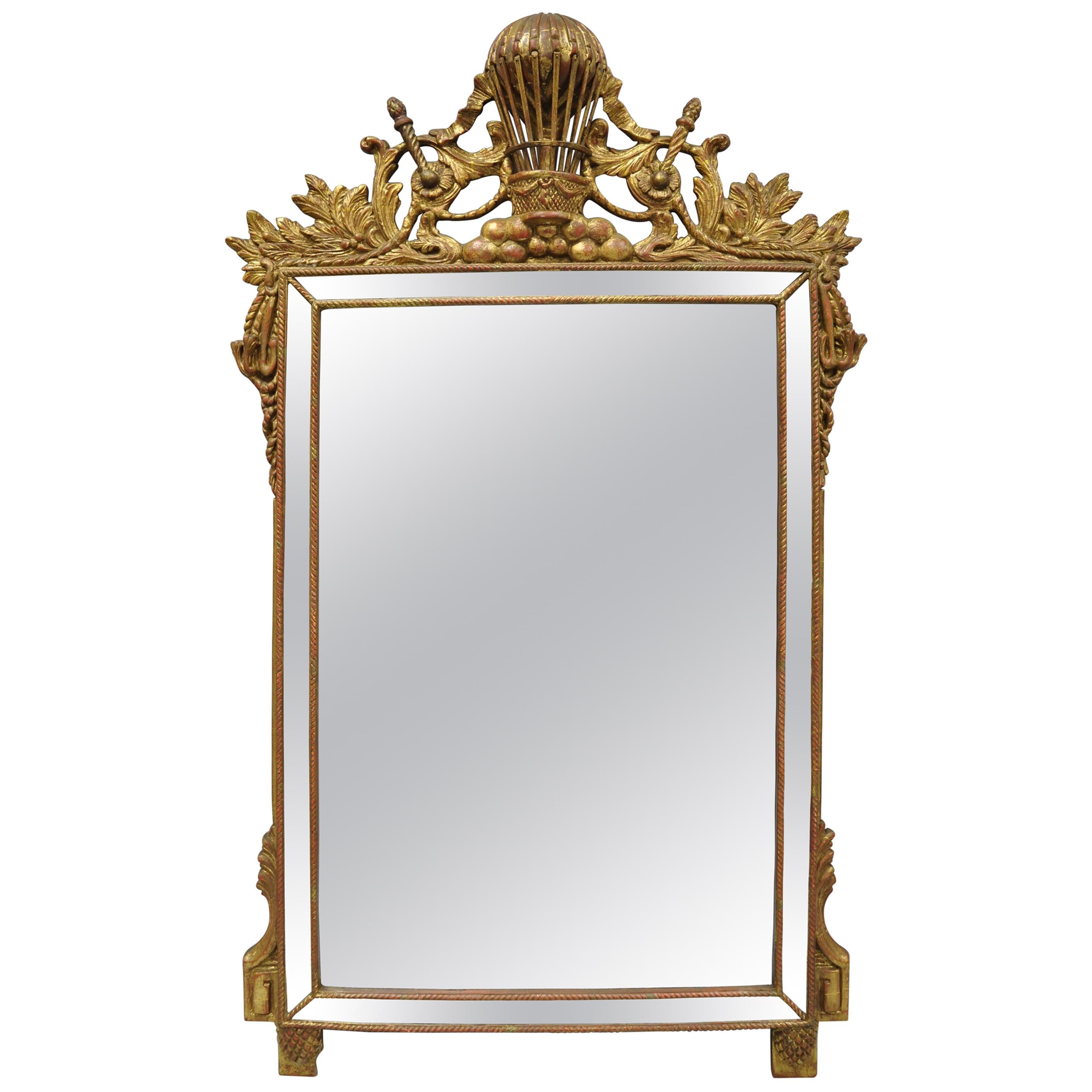 Italian Gold Giltwood French Empire Style Mirror with Hot Air Balloon Crest
