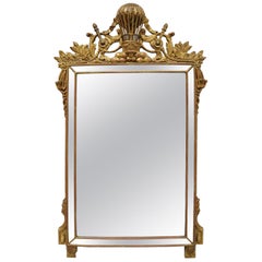 Italian Gold Giltwood French Empire Style Mirror with Hot Air Balloon Crest