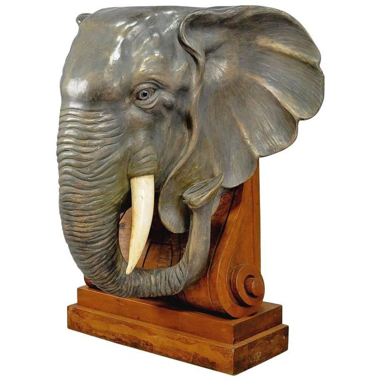 Elaborate Carved Elephant Head Statue, circa 1910 at 1stdibs