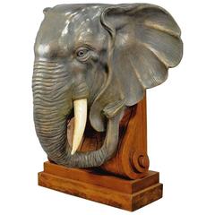 Elaborate Carved Elephant Head Statue, circa 1910