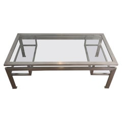 Brushed Steel Coffee Table with Small Glass on Each Side