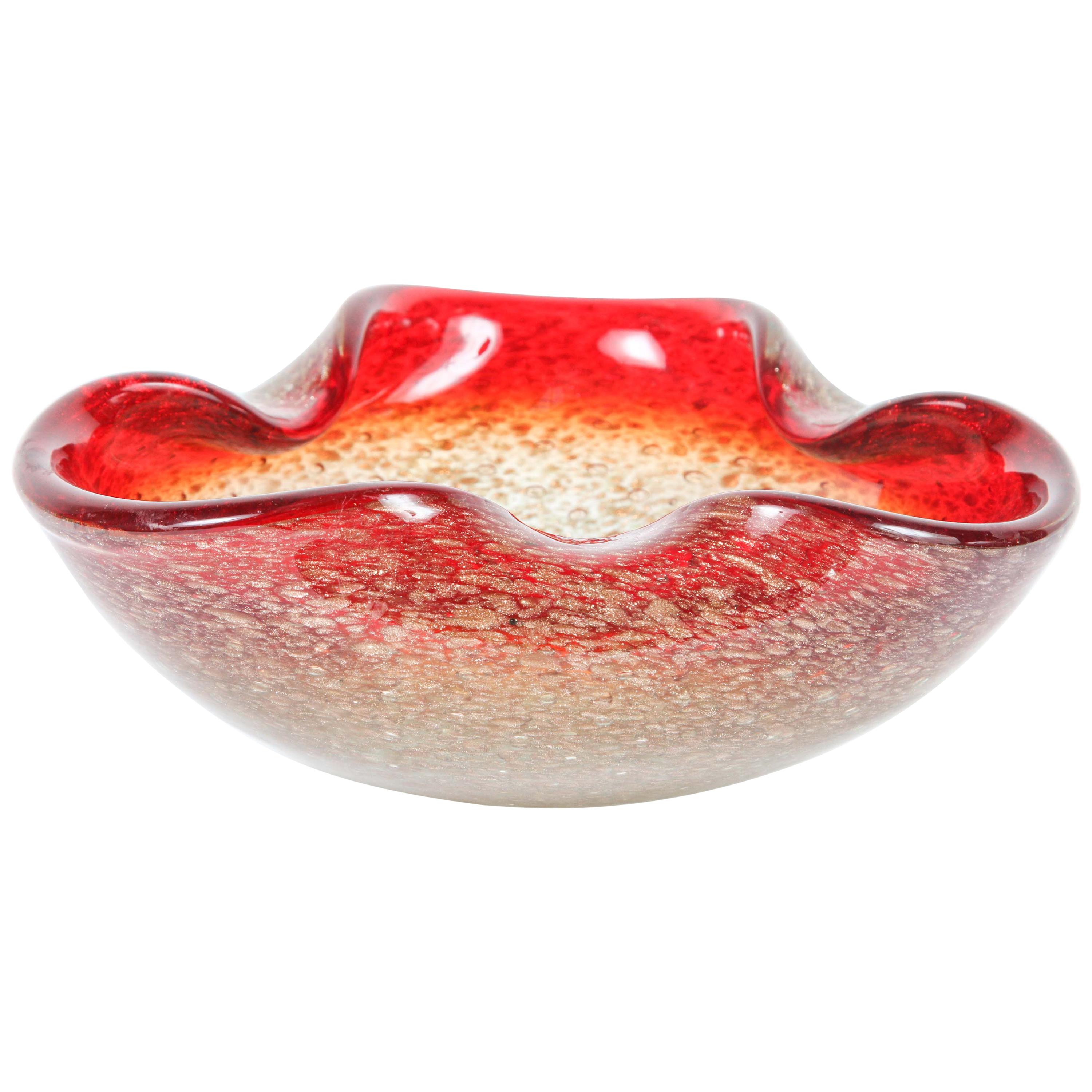 Murano Red and Gold Venetian Handblown Glass Ashtray