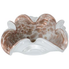 Organic Form Mid-Century Modern 24 Karat Rose Gold and White Murano Glass Bowl