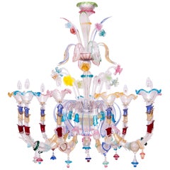 Italian Venetian Ca Rezzonico Chandelier, Blown Murano Glass, Multicolored, 1960