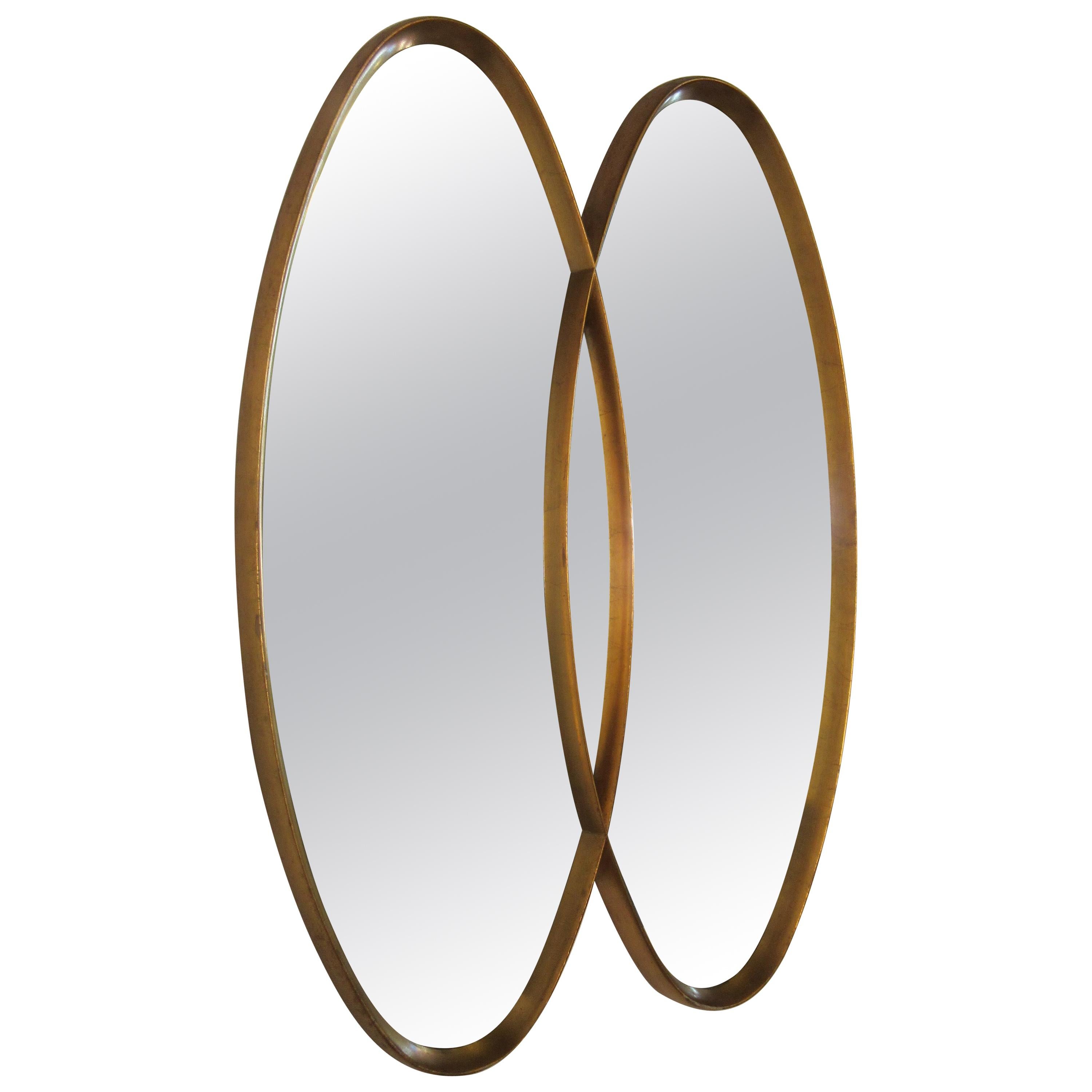 1960s Gilt Oval Intersected Mirror