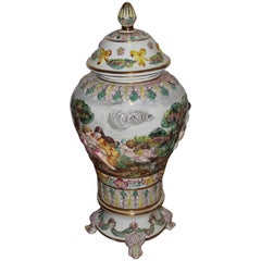 Capodimonte Porcelain Baluster Vase, Cover and Stand, Early 20th Century