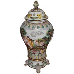 Capodimonte Porcelain Baluster Vase, Cover and Stand, Early 20th Century