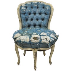 Vintage French Louis XV Style White Distress Painted 5-Legged Boudoir Chair