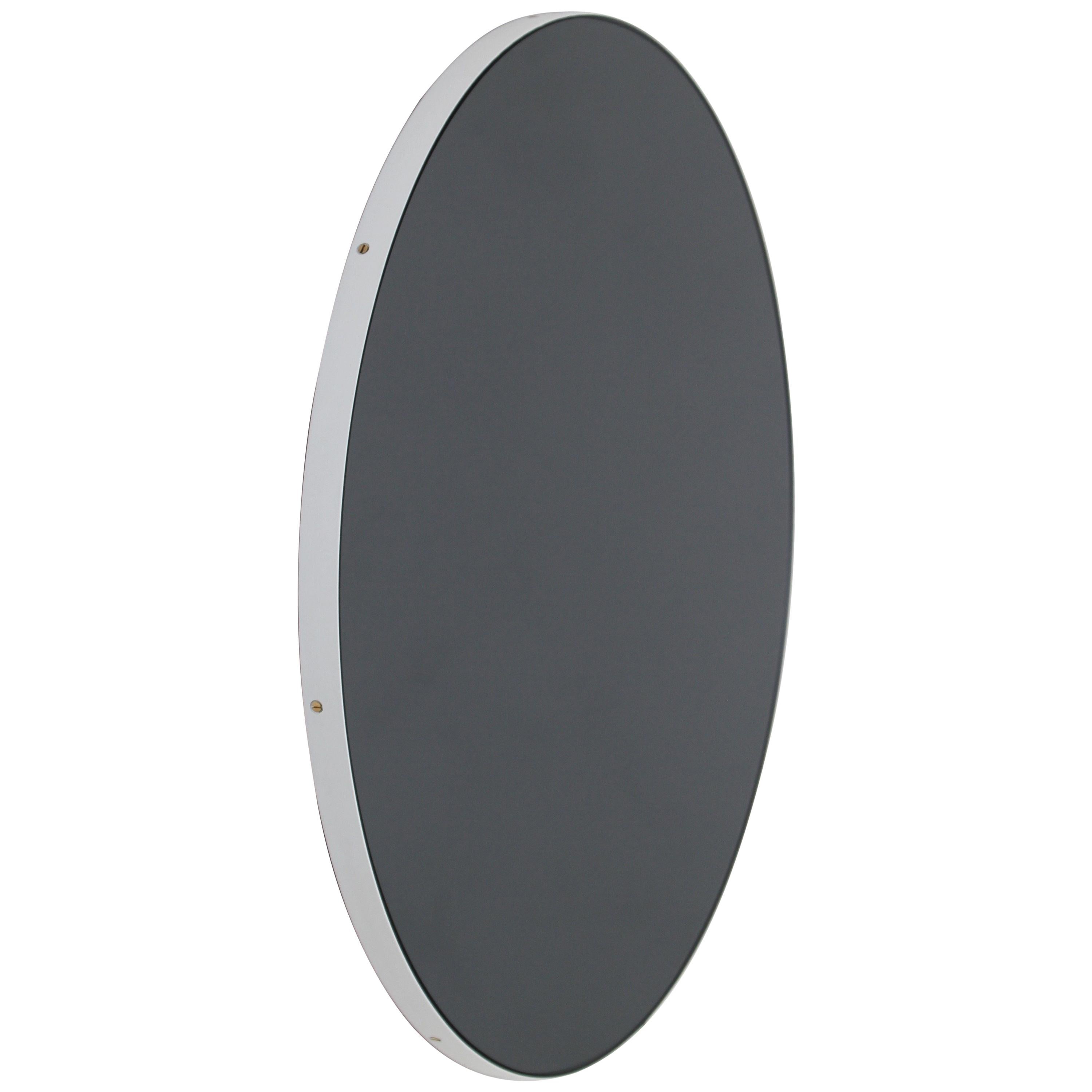 Orbis Black Tinted Circular Minimalist Mirror with White Frame - Small