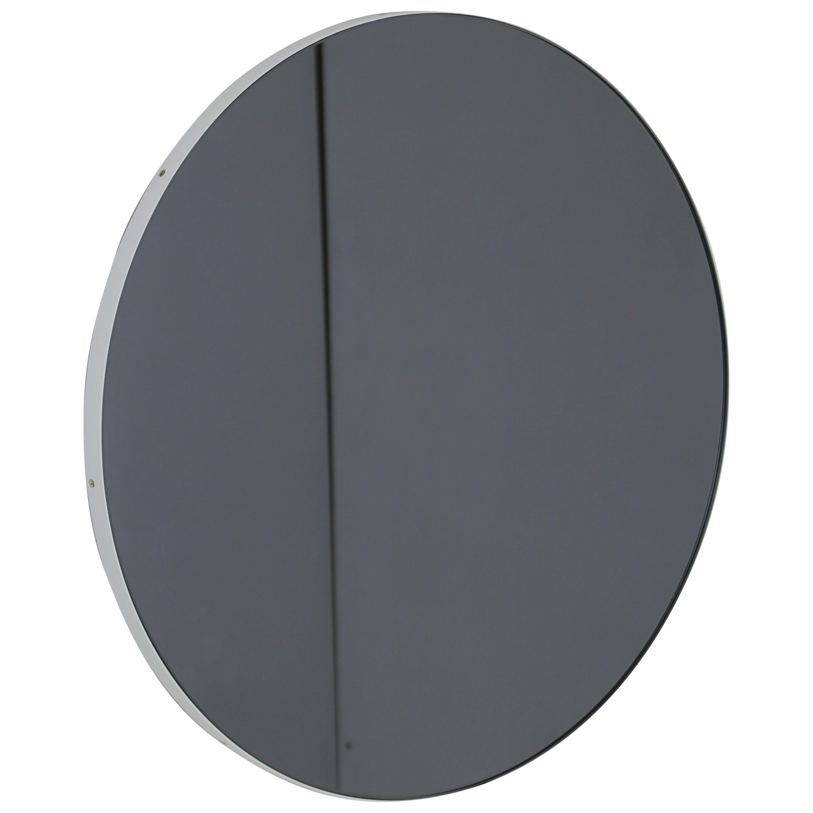 Orbis Round Black Tinted Modern Art Deco Mirror with White Frame - Oversized