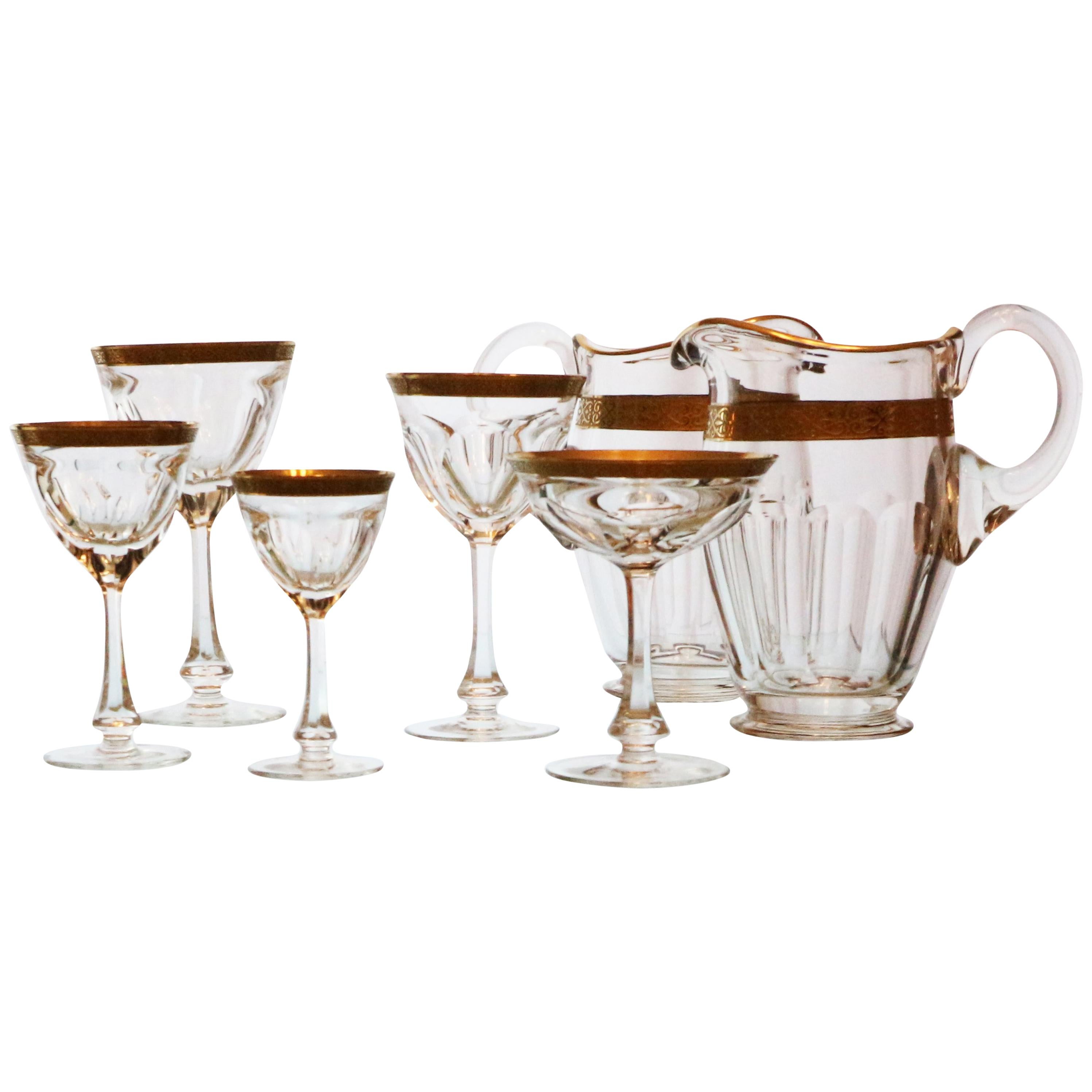Moser Set of 63 Pieces, Lady Hamilton, Clear Cristal with Gilded and Etched Band For Sale