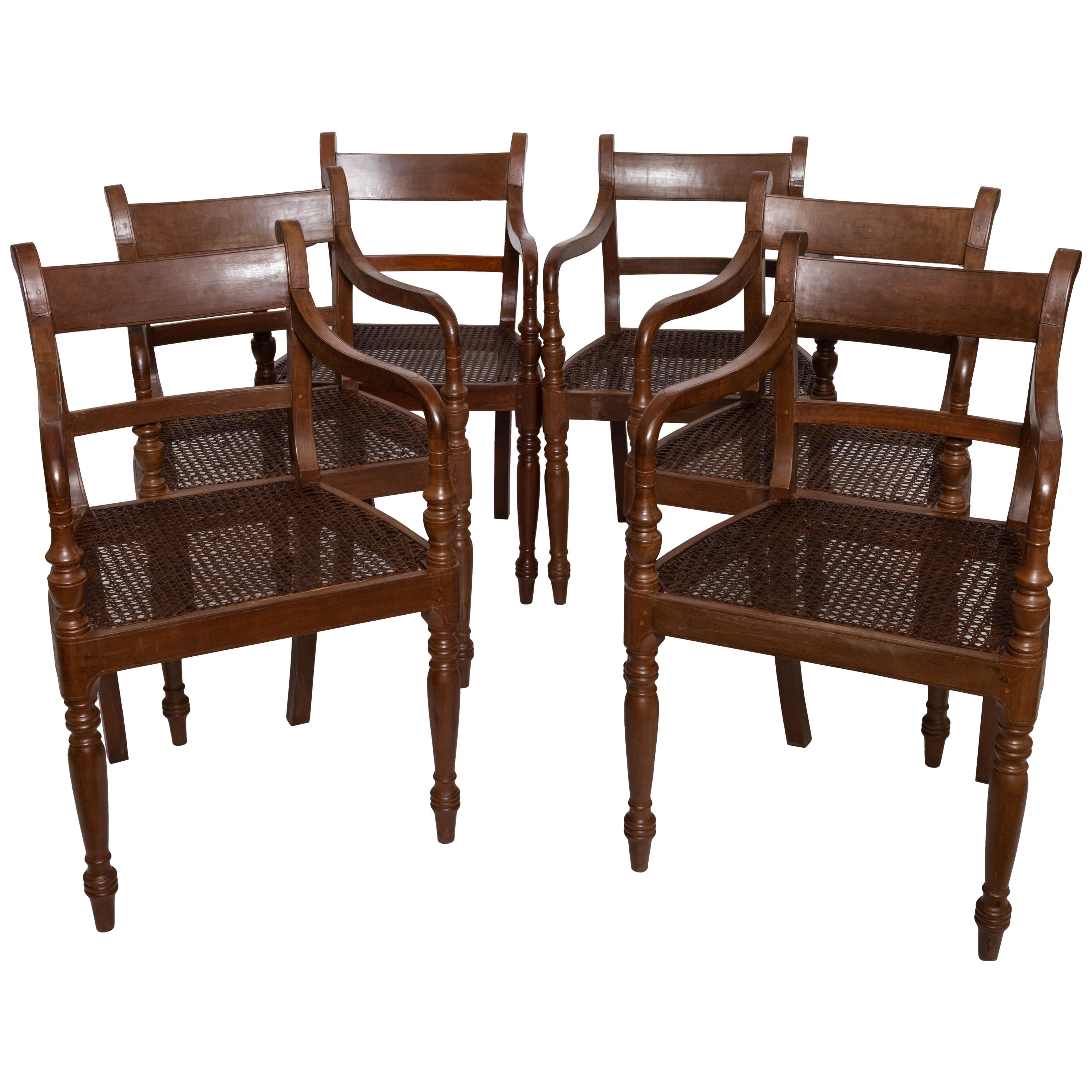 Set of Six 19th Century British Colonial Satinwood Armchairs For Sale