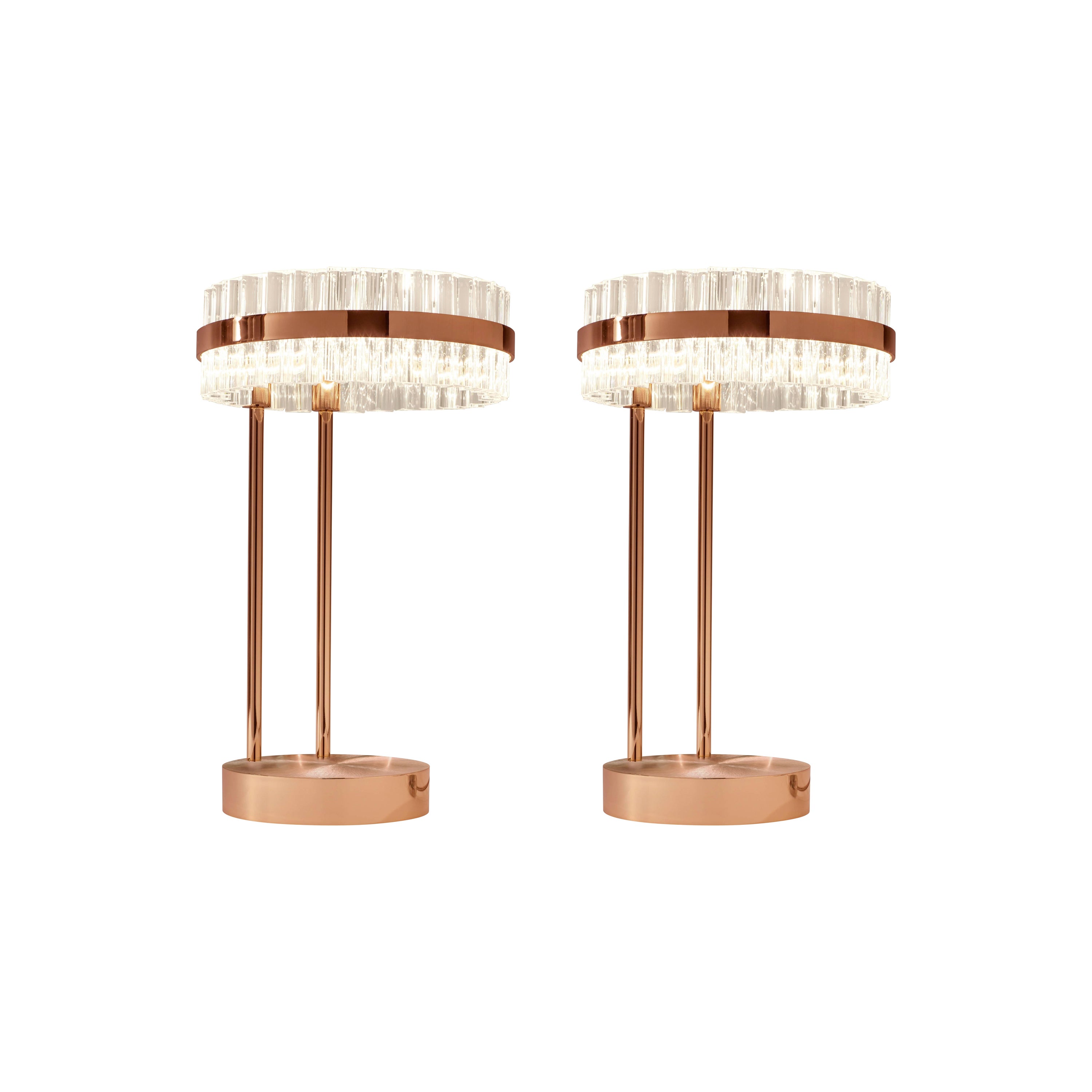 Pair of Saturno Table Lamps Polished Copper For Sale