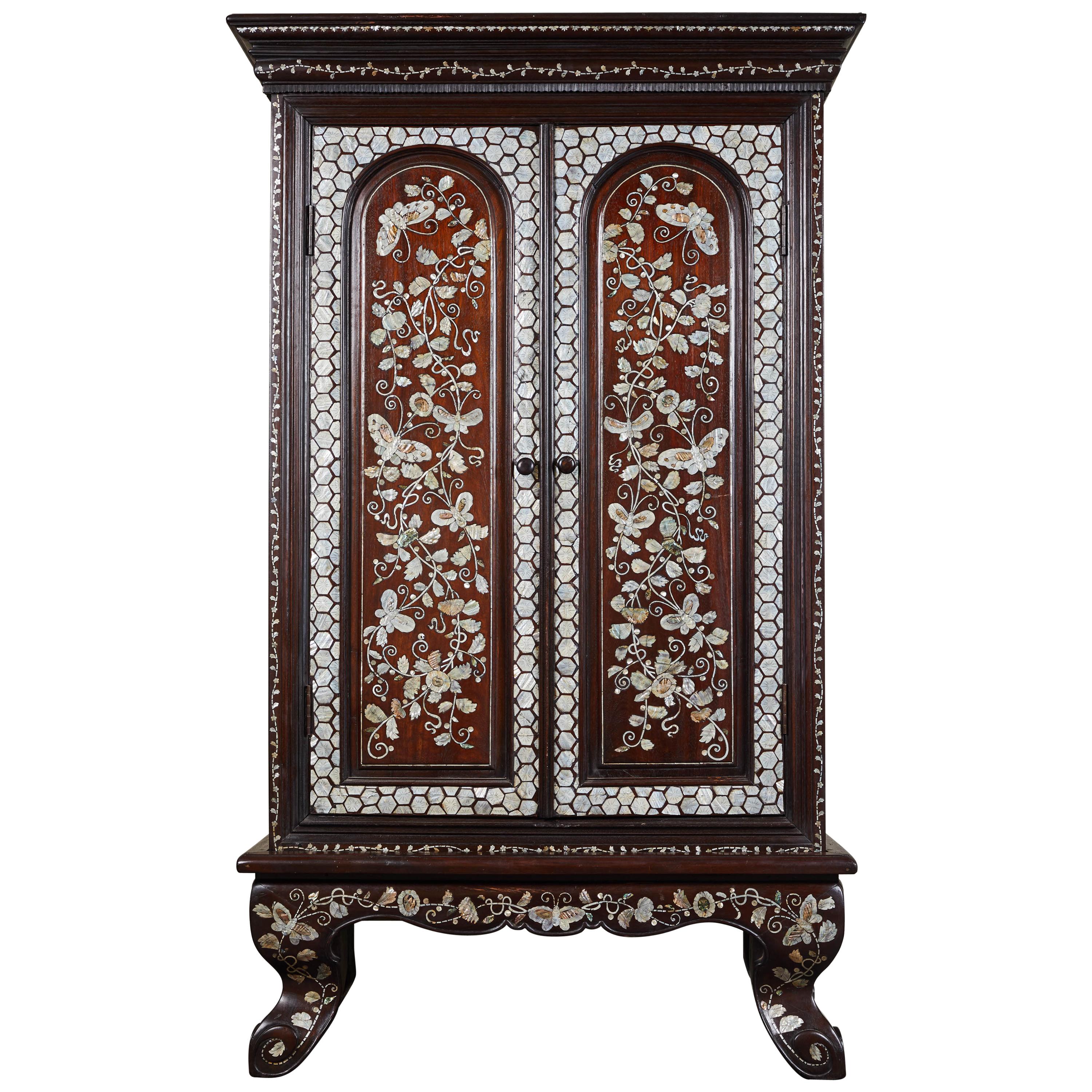 19th Century French Colonial Cabinet with Mother of Pearl For Sale