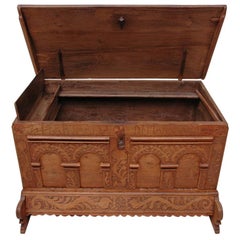 Early 18th Century Antique Carved Oak Marriage or Dowry Chest, Dated 1735