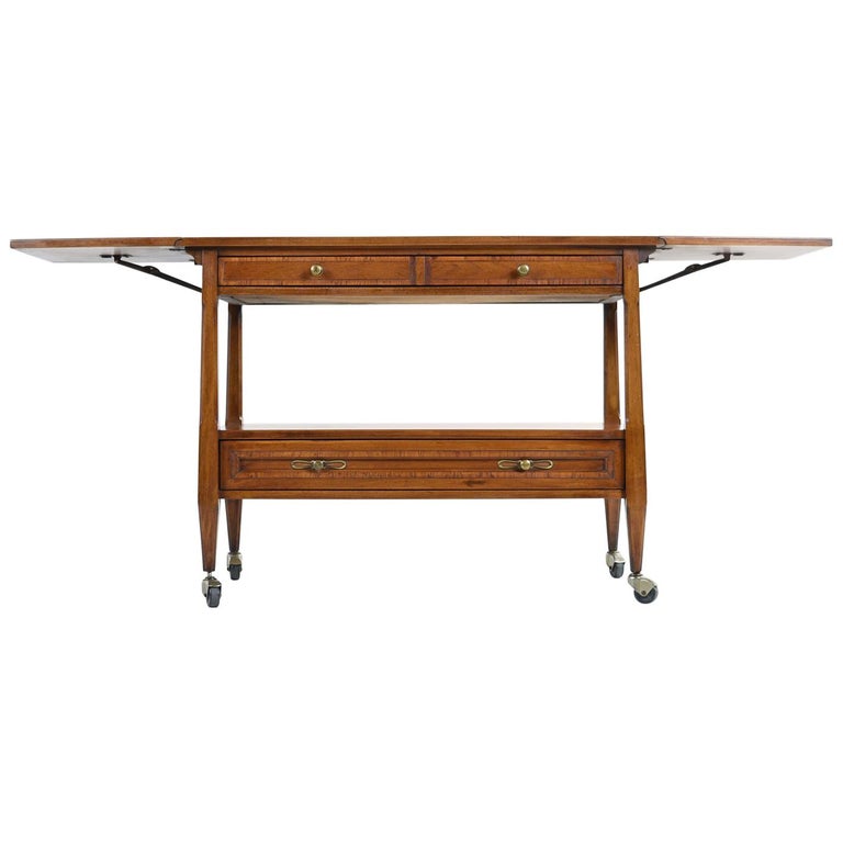 Midcentury Walnut Mosaic Tile Brass Accent Bar Cart Server Buffet by White at 1stDibs white