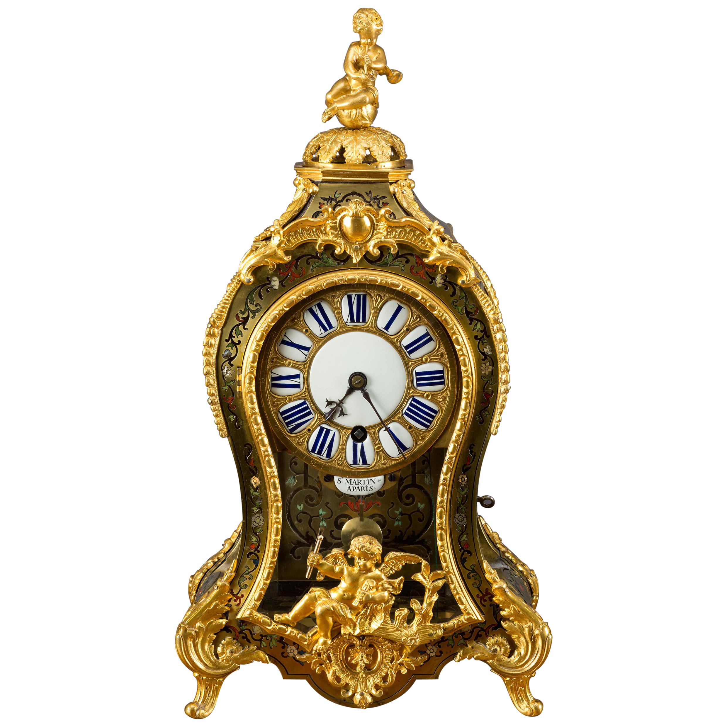 Louis XV Tortoiseshell Boulle Clock by St Martin, Paris, circa 1720 For Sale