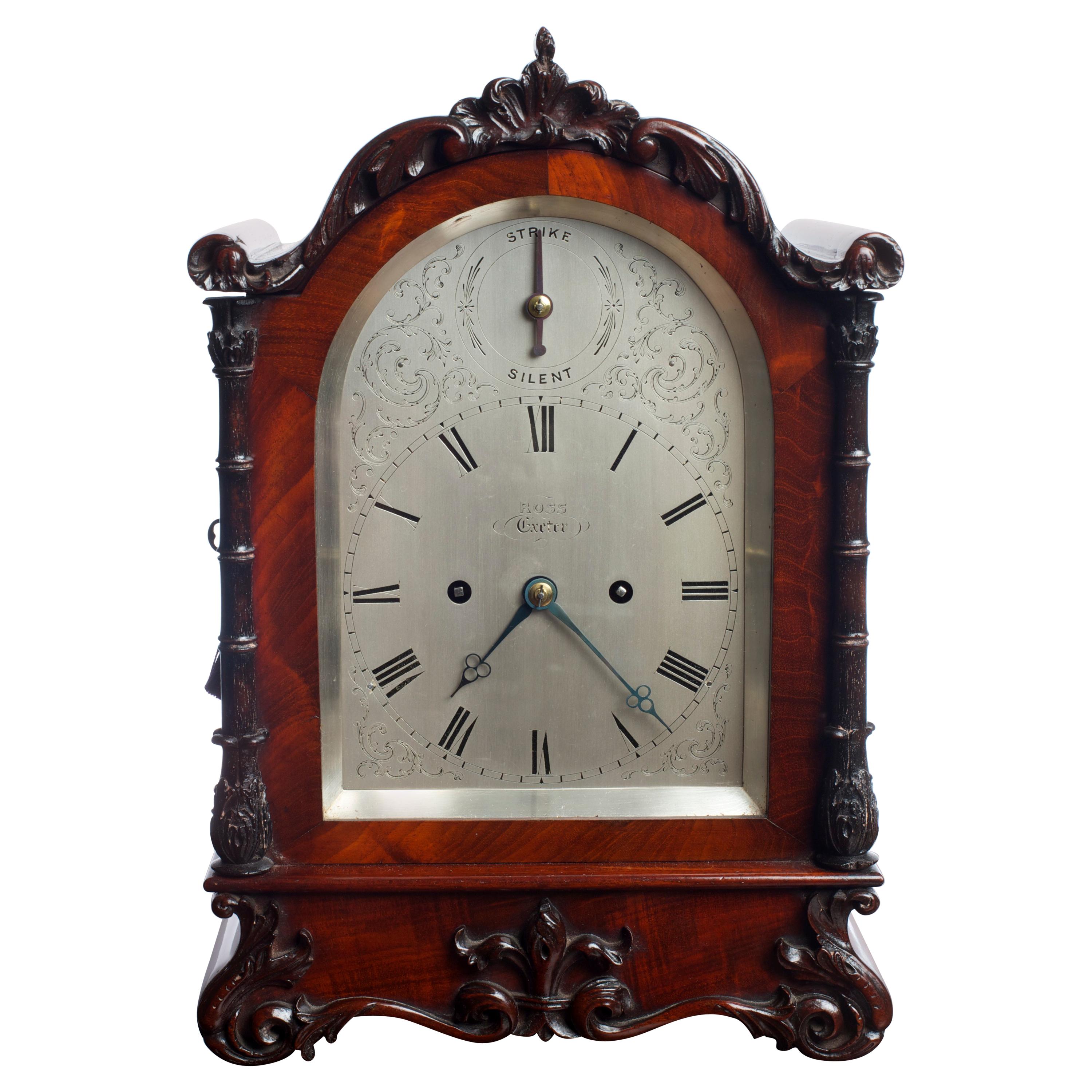 William IV Mahogany Bracket Clock by Daniel Ross, Exeter For Sale at