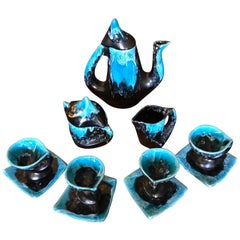 Vintage Vallauris Blue Ceramic Coffee Set, France, 1950