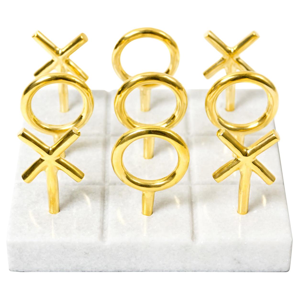 Brass and Marble Tic-Tac-Toe Set