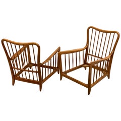 Retro Pair of Italian Modern Neoclassical Cherrywood Armchairs by Paolo Buffa