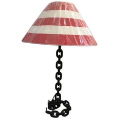 Iron Chain Table Lamp with Red and White Striped Shade