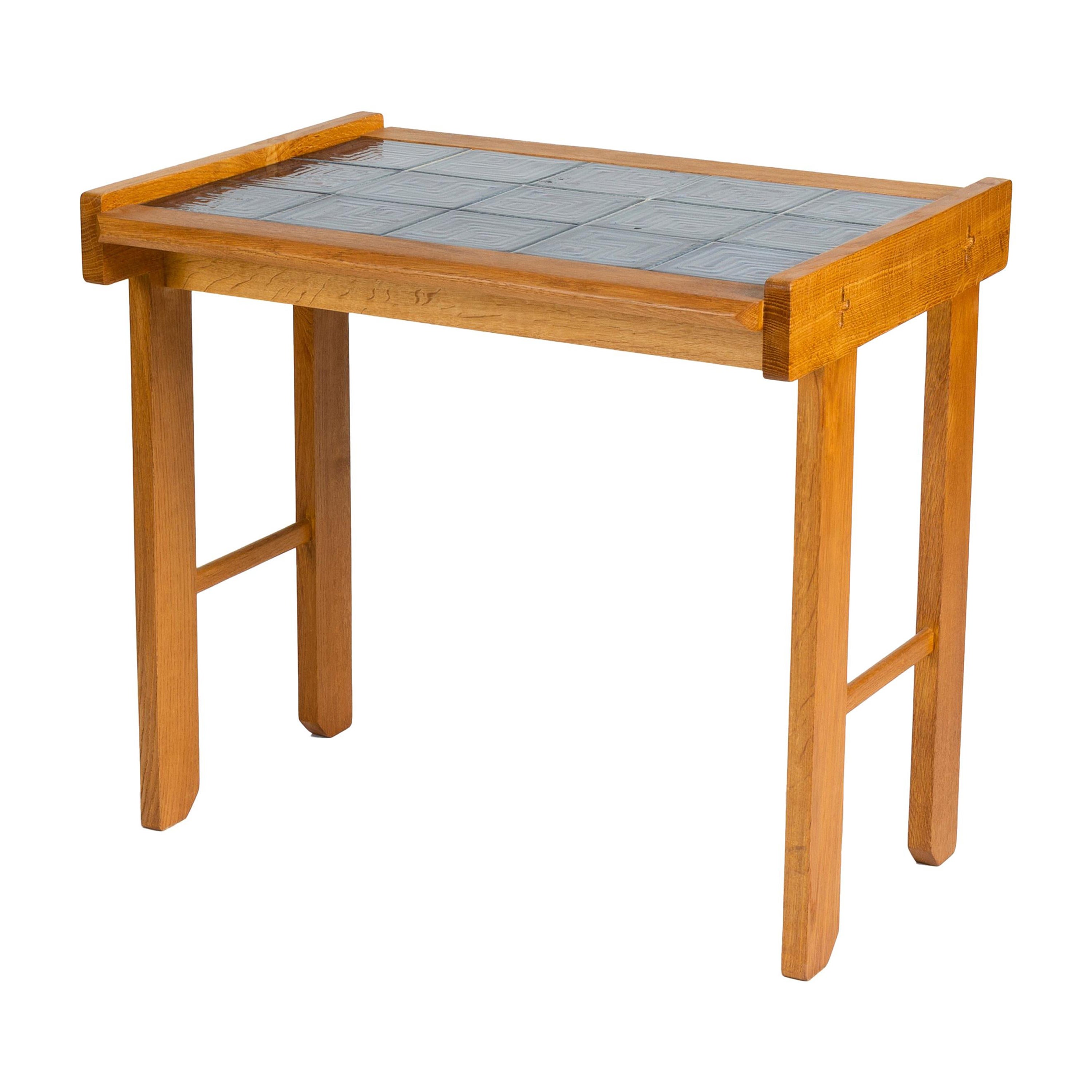 Guillerme et Chambron, Tile-Topped Oak Writing Table, France, Mid-20th Century For Sale