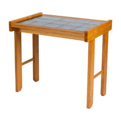 Guillerme et Chambron, Tile-Topped Oak Writing Table, France, Mid-20th Century