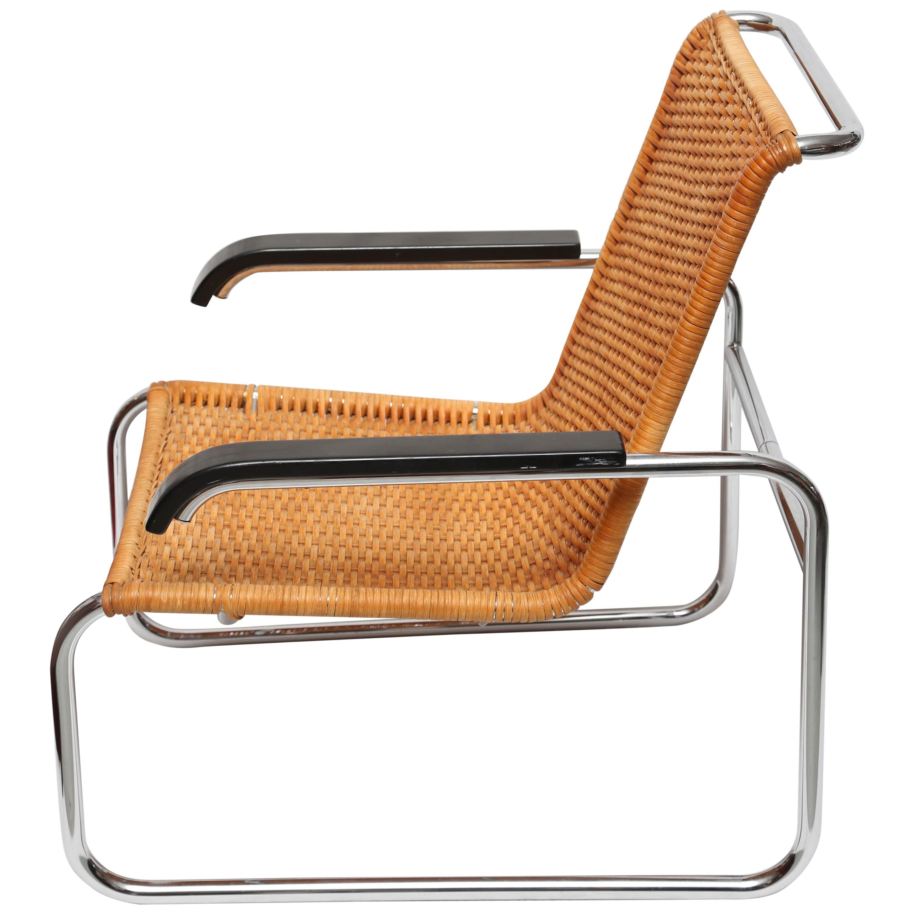 Marcel Breuer for Thonet B35 Rattan Lounge Chair with Changeable Armrests