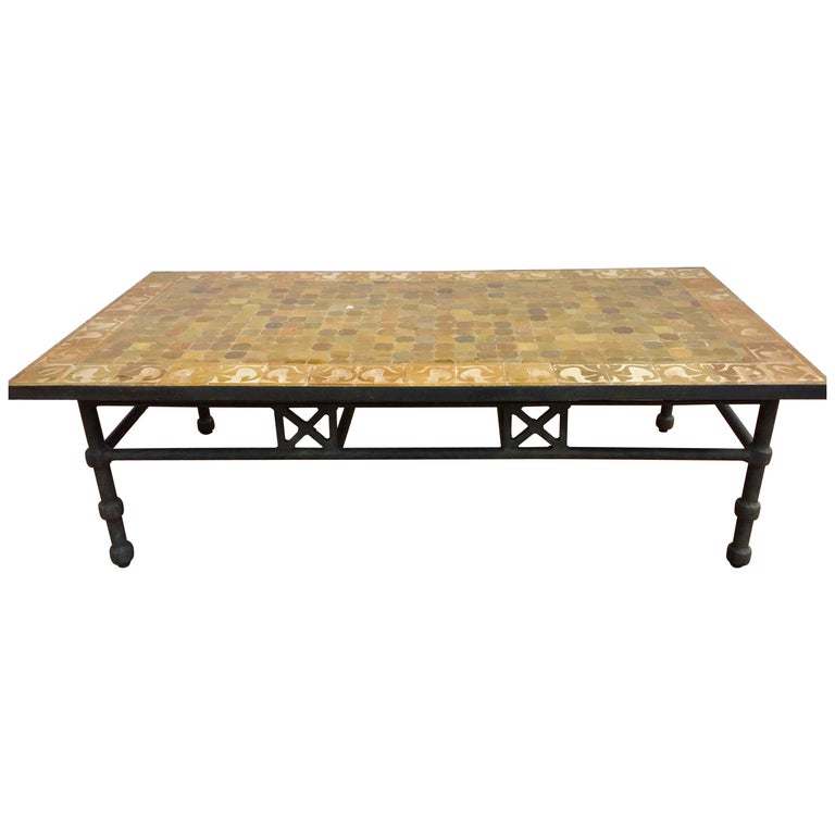 Moroccan Vintage Mosaic Brown Tile Rectangular Coffee Table For Moroccan Vintage Mosaic Brown Tile Rectangular Coffee Table For