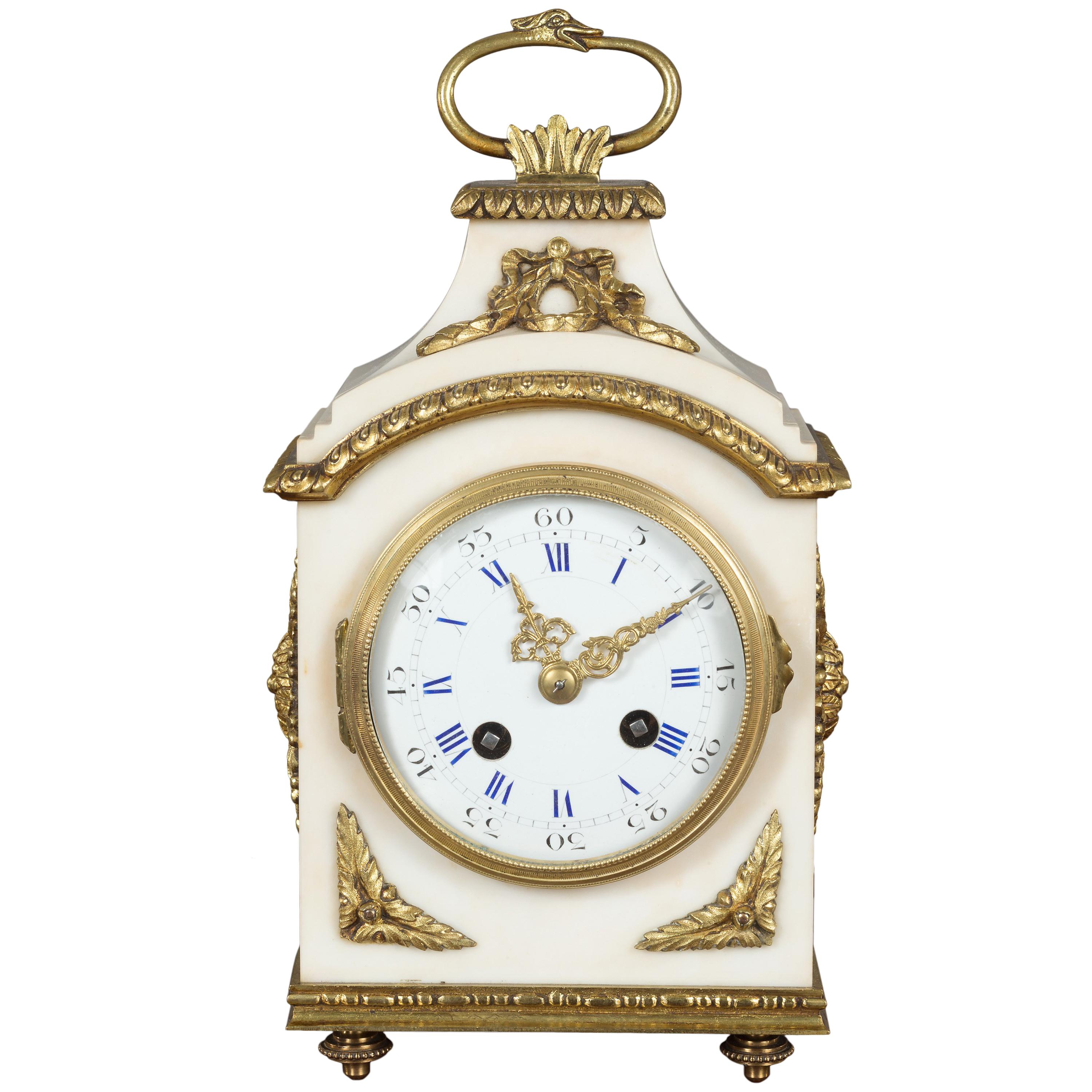 Horloge de cheminée en marbre blanc français