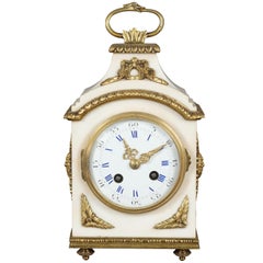 Antique French White Marble Mantel Clock