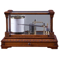 Antique Late Victorian Carved Oak Barograph