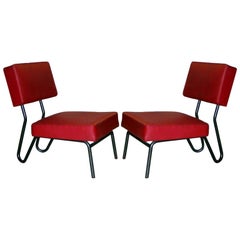 Pair of French Mid-Century Modern Industrial Lounge Chairs, Jacques Hitier, 1955