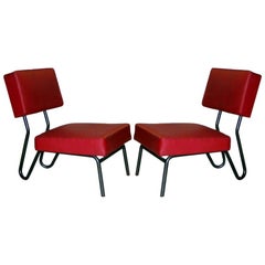 Pair of French Mid-Century Modern Industrial Lounge Chairs, Jacques Hitier, 1955