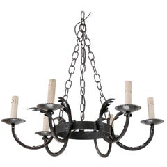 A Vintage Six-Light Round Iron Chandelier from France