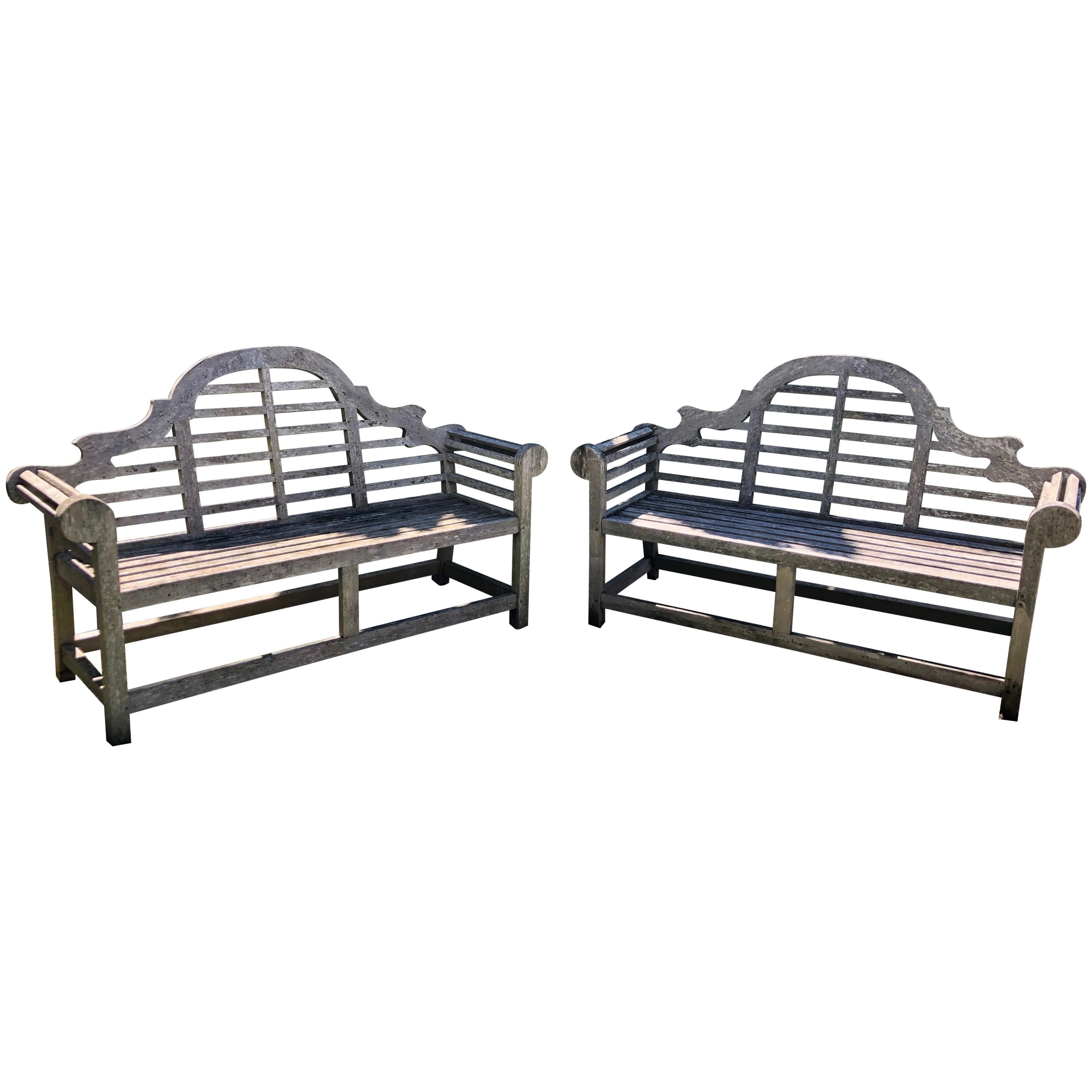 Pair of Silvered English Lutyens-Style Bench in Teak