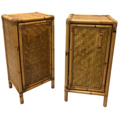 Vintage Pair of Italian Mid-century Bamboo & Rattan Nightstands / Side Tables, Bonacina