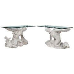 Pair of Italian Neoclassical Style Figural Marble Consoles