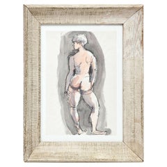 Painting by Barbara Pound, circa 1960, Grey Color, Nude Painting, Wood Frame
