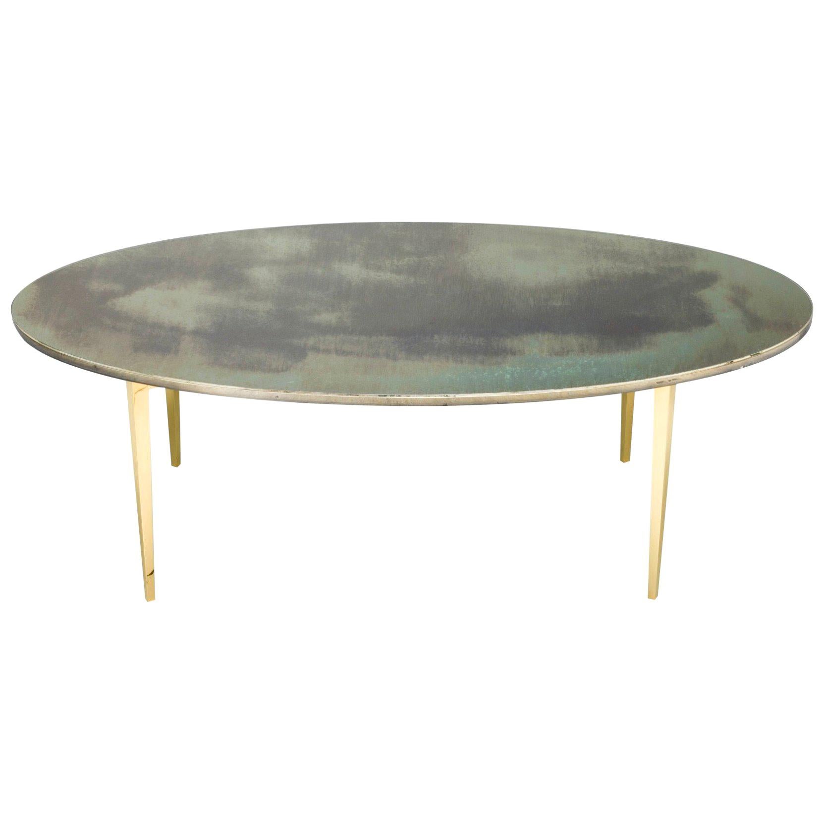 Collina Coffee Table, Hand-Silvered Glass with Brass Base For Sale