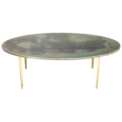 Collina Coffee Table, Hand-Silvered Glass with Brass Base