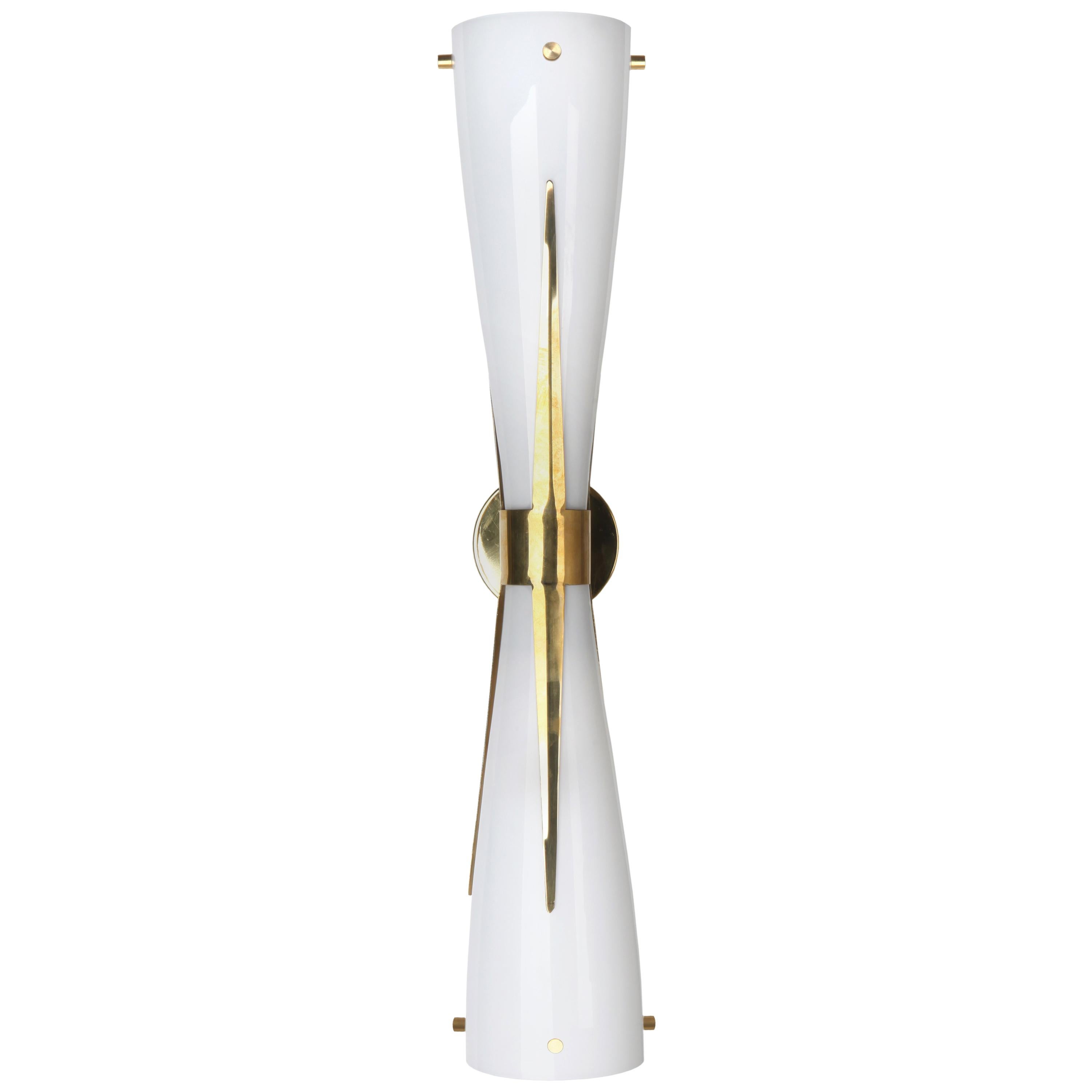 Italian Midcentury Style Murano Glass & Brass Hour-Glass Wall Light