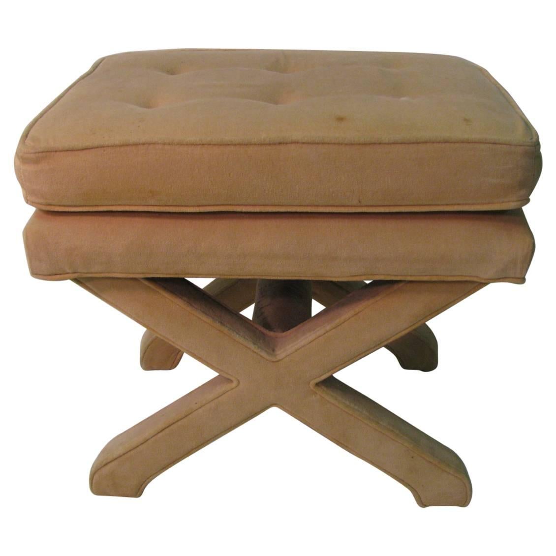 Mid-Century Modern Upholstered X-Stretcher Ottoman For Sale