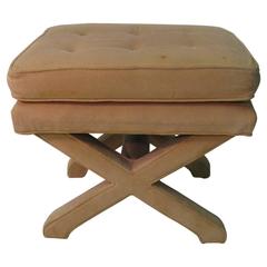 Mid-Century Modern Upholstered X-Stretcher Ottoman 10