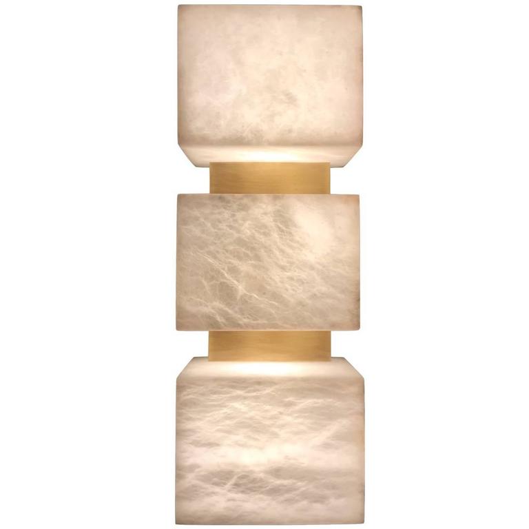 Ola Wall Sconce Alabaster Cubes Brushed Patinated Brass Us Ola Wall Sconce Alabaster Cubes Brushed Patinated Brass Us Spec For At 1stdibs